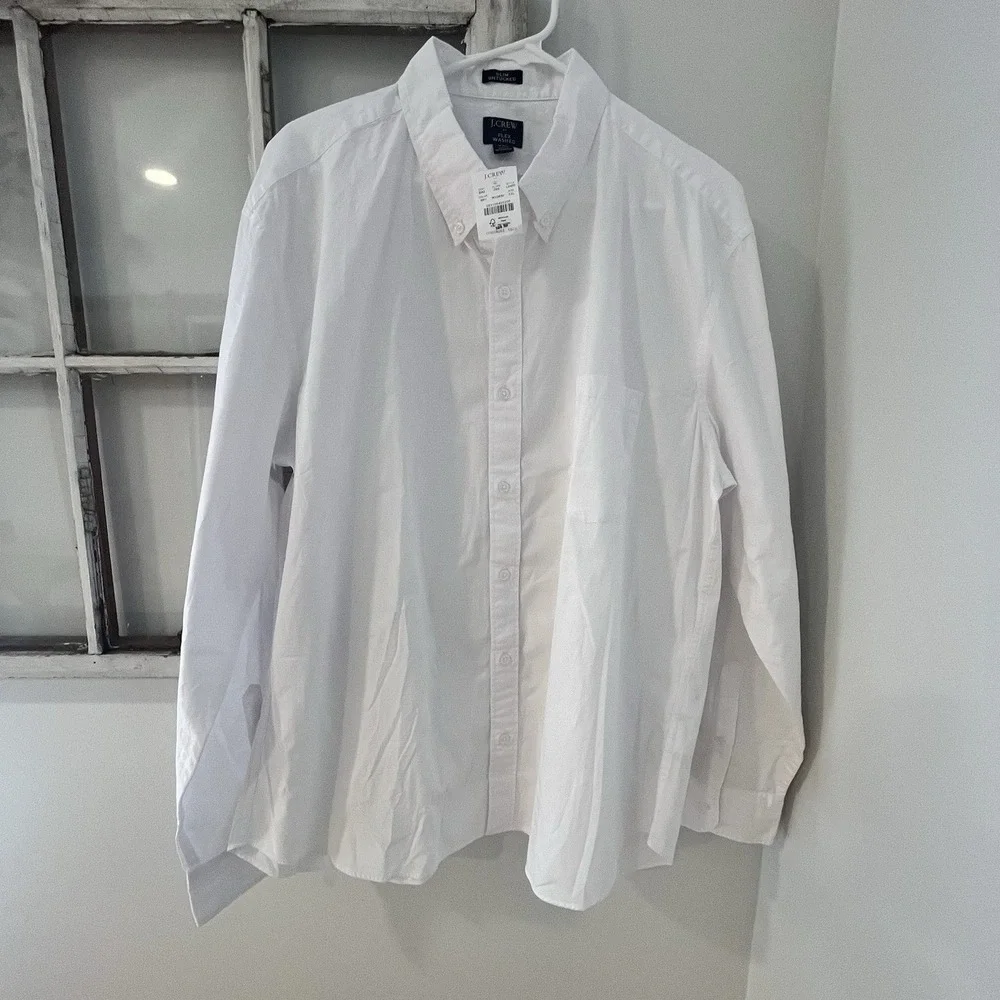 NWT J.Crew Flex Washed‎ XXL Slim Untucked White Casual Collared Button Shirt $89